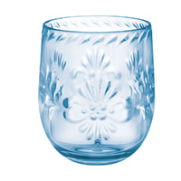 Boho Vibes Blue Floral Plastic Stemless Wine Glass Debossed Finish x1