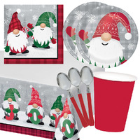 Christmas Holiday Gnomes 16 Guest Deluxe Tableware Party Pack