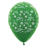 Merry Christmas Snowflakes Metallic Green Latex Balloons 6 Pack
