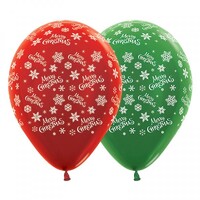 Merry Christmas Snowflakes Metallic Green & Red Latex Balloons 6 Pack