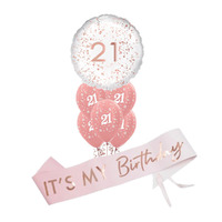 21st Birthday Rose Gold Balloon & Sash Party Pack