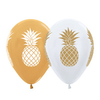Hawaiian Luau Party Supplies Pineapple Pearl Metallic Balloons Gold or White