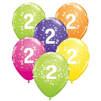 2nd Birthday Stars Printed Assorted Latex Balloons 6 Pack