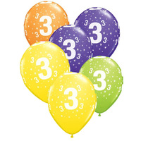 3rd Birthday Stars Printed Assorted Latex Balloons 6 Pack