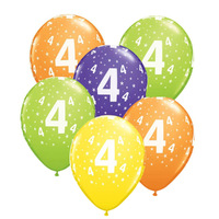 4th Birthday Stars Printed Tropical Assorted Latex Balloons 6 Pack