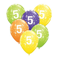 5th Birthday Stars Printed Tropical Assorted Latex Balloons 6 Pack
