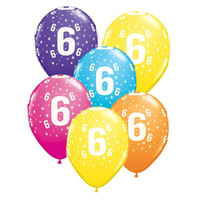 6th Birthday Stars Printed Tropical Assorted Latex Balloons 6 Pack