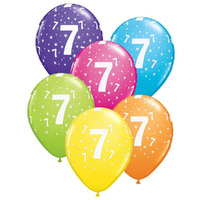 7th Birthday Stars Printed Tropical Assorted Latex Balloons 6 Pack
