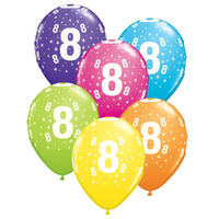 8th Birthday Stars Printed Tropical Assorted Latex Balloons 6 Pack