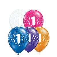 1st Birthday Jewel Colour Confetti Print Balloon 25 Pack (5 colours)