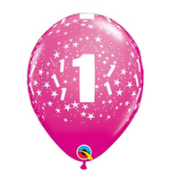 1st Birthday Jewel Magenta Colour Confetti Print Latex Balloons 25 Pack