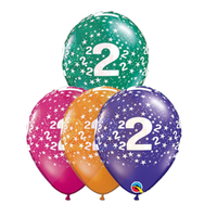 2nd Birthday Jewel Star Print Latex Balloons 25 Pack (4 Colours)