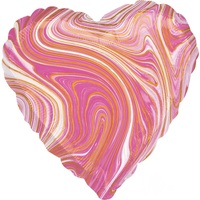 Marbled Pink Heart Shaped Foil Balloon