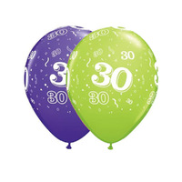 30th Birthday Confetti Print Tropical Green And Purple Balloon 6 Pack