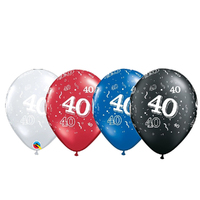 40th Birthday Blue Clear Black and Red Confetti Print Latex Balloon 25 Pack 