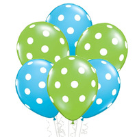 Green And Blue Polka Dot Spotted Latex Balloons 6 Pack 