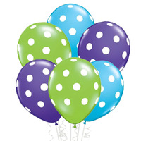Green Purple Blue Polka Dot Spotted Latex Balloons 6 Pack