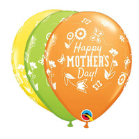Mother's Day Springtime Floral Latex Balloons 6 Pack (Yellow Green & Orange)