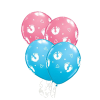 Baby Shower Party Supplies Footprint Blue & Pink Latex Balloons 4 Pack