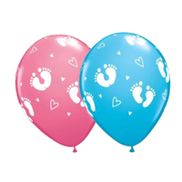 Baby Shower Party Supplies Footprint Blue & Pink Latex Balloons 25 Pack