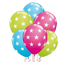 Green Magenta Blue Star Latex Balloons 6 Pack 