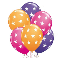Magenta Orange Purple Star Latex Balloons 6 Pack