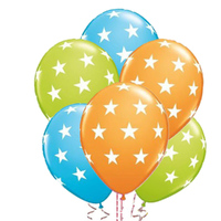 Green Blue Orange Star Latex Balloons 6 Pack