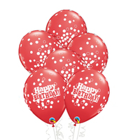 Happy Birthday Red Confetti Design Latex Balloon 6 Pack (4 Confetti Print & 2 Happy Birthday Print)
