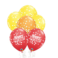 Happy Birthday Confetti Design Latex Balloon 6 Pack (4 Confetti Print & 2 Happy Birthday Print)