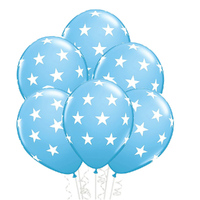 Blue Coloured Latex Balloons with Stars 6 Pack