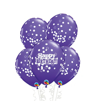 Happy Birthday Purple Confetti Design Latex Balloon 5 Pack (4 Confetti Print & 1 Happy Birthday Print)
