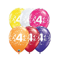 4th Birthday Jewel Colour Star Age Print Latex Balloons 25 Pack (6 Colours)