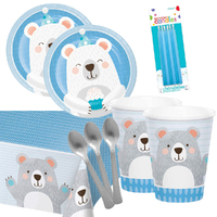 Bear Birthday Blue 16 Guest Deluxe Tableware Party Pack