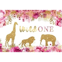 Safari Wild One Pink & Gold Backdrop