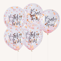 Baby Shower Twinkle Twinkle Confetti Baby Girl Pink Latex Balloons 5 Pack