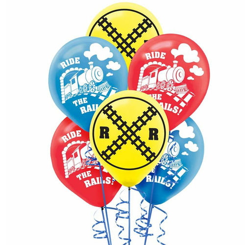 Trains Ride The Rails Latex Balloons 6 Pack 