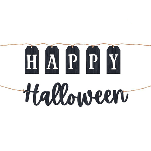 Happy Halloween Black & White MDF Banner