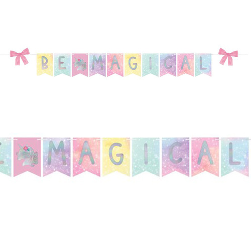 Enchanted Unicorn Ribbon Pennant Banner "Be Magical"