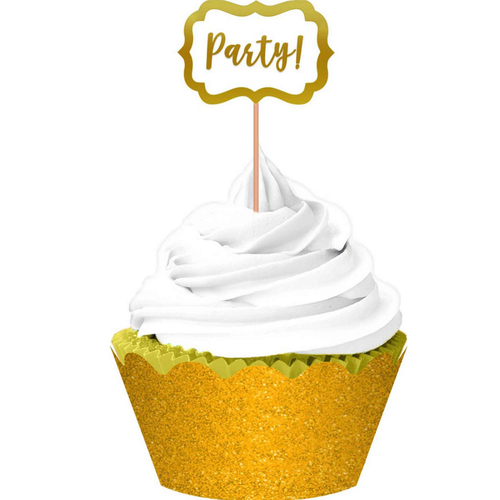 Gold Glittered Cupcake Kit 24 Pack