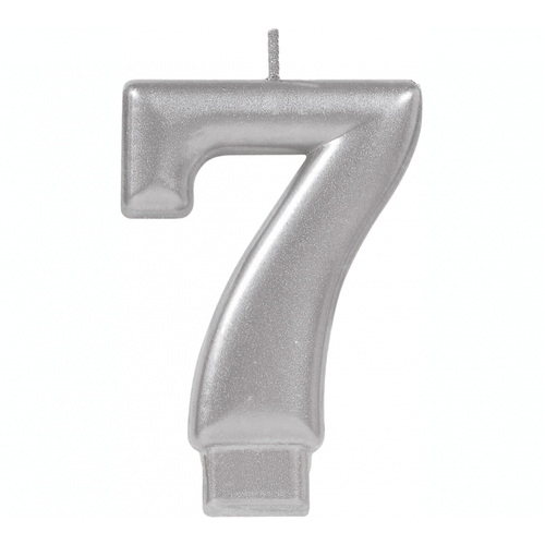 Number 7 Silver Metallic Birthday Candle