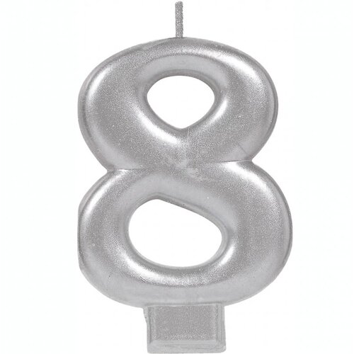 Number 8 Silver Metallic Birthday Candle