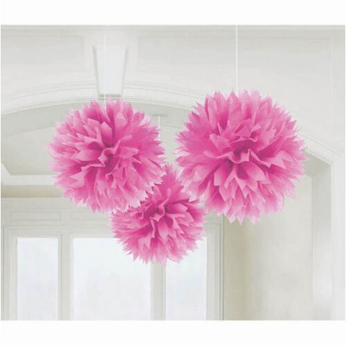 Fluffy Tissue Decorations Bright Pink 3 Pack