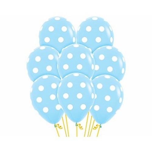 Polka Dots on Light Blue Latex Balloons 12 Pack