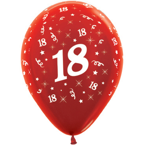 18th Birthday Red Metallic Latex Balloons 25 Pack