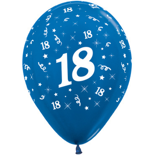 18th Birthday Blue Metallic Latex Balloons 25 Pack