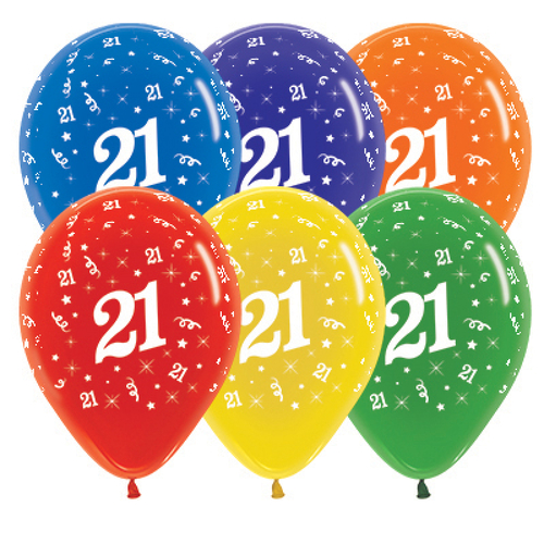 21st Birthday Crystal Assorted Latex Balloons 25 Pack