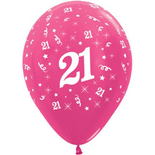21st Birthday Metallic Fuchsia Pink Latex Balloons 25 Pack