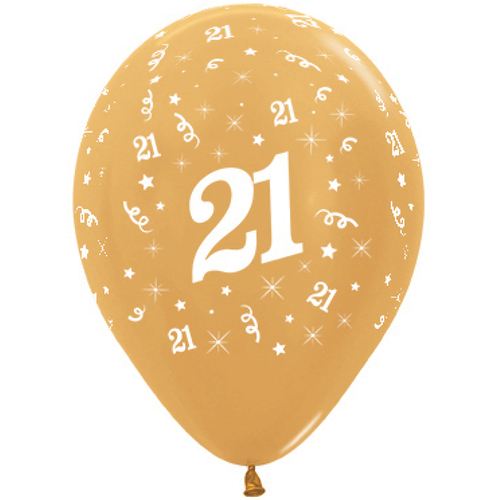21st Birthday Metallic Gold Latex Balloons 6 Pack