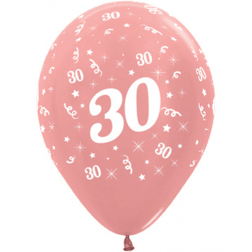 30th Birthday Metallic Rose Gold Latex Balloons 6 Pack