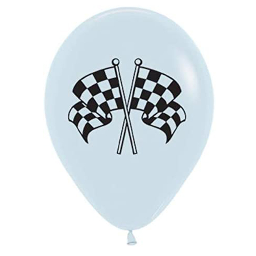 Car Racing Flags Fashion White Latex Balloons 6 Pack